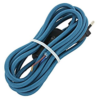 Chacon Cable textil con interruptor (2 m, Azul, H03VV-F, Número de cables: 2, 0,75 mm²)
