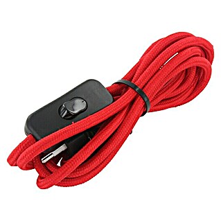 Chacon Cable textil con interruptor (2 m, Rojo, H03VV-F, Número de cables: 2, 0,75 mm²)