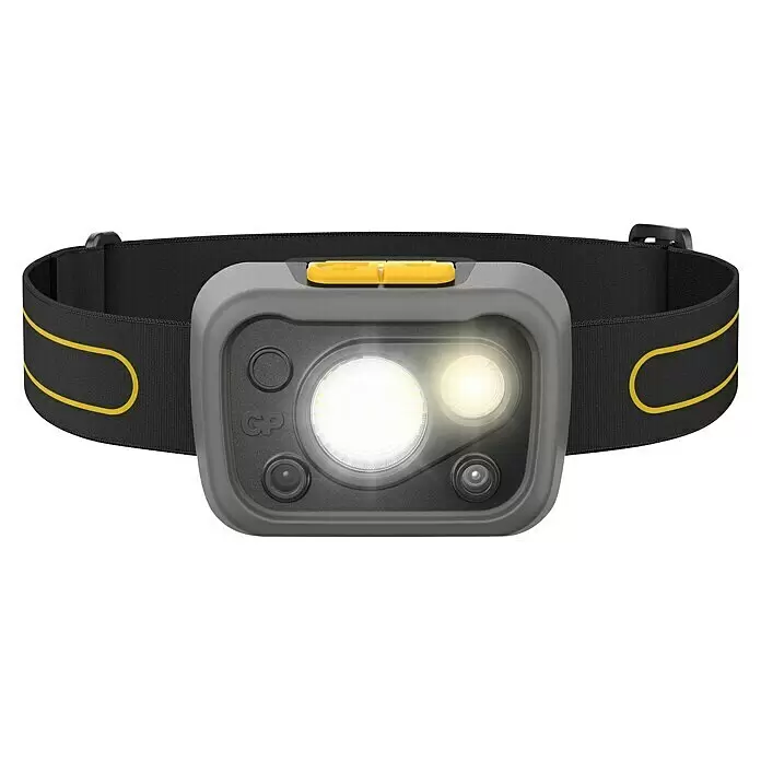 GP Stirnlampe CHW54 - 66 x 48,7 x 37,5 mm, 34 lm - 375 lm, IPX5 - Vorderansicht