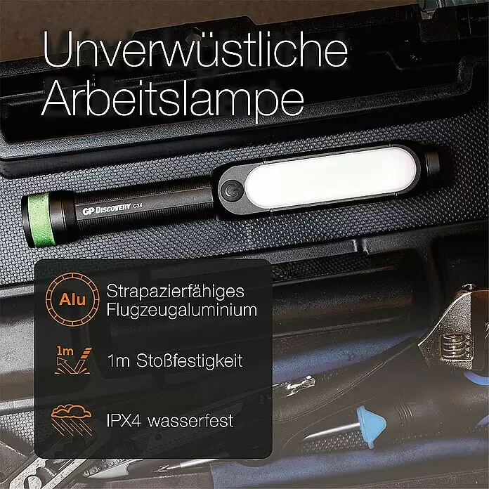 GP Taschenlampe C34 - 85 lm - 550 lm, IPX4 - Informationsansicht