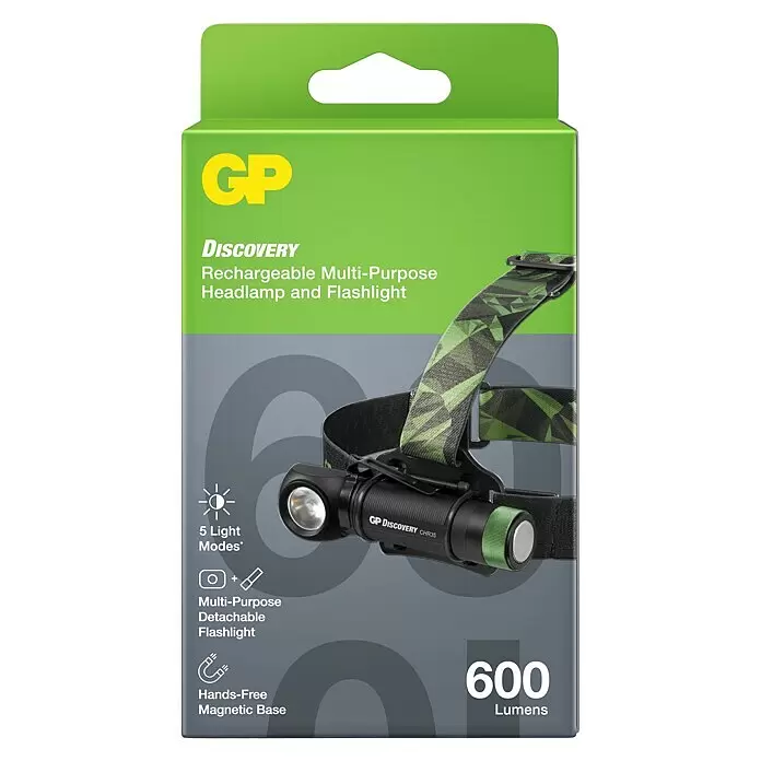 GP Stirnlampe /Taschenlampe CH35 - 15 lm - 600 lm, IPX4 - Vorderansicht