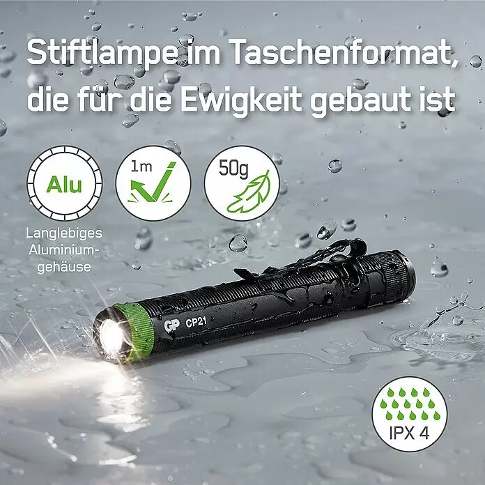 GP Taschenlampe CP21 - 20 lm, IPX4 - Informationsansicht