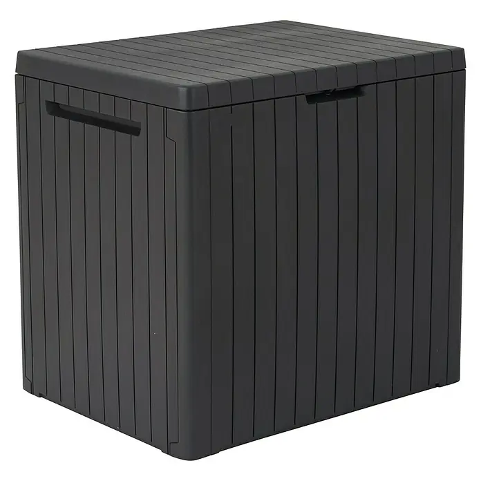 Keter Gartenbox City Box - L x B x H: 44 x 57,8 x 55 cm, Kunststoff, Anthrazit - Stauraumwunder: Die geräumige, schwarze Gartenbox bietet viel Platz für Polster, Spielzeug und Gartenzubehör. Sie ist wetterfest und robust.