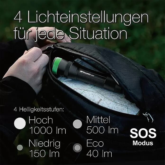 GP Taschenlampe CR42 - 40 lm - 1.000 lm, IPX7 - Informationsansicht