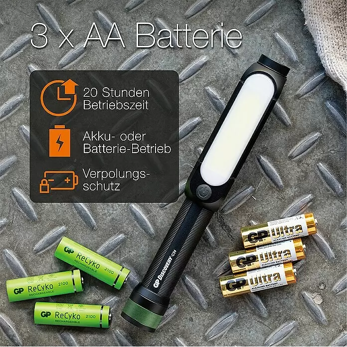 GP Taschenlampe C34 - 85 lm - 550 lm, IPX4 - Informationsansicht