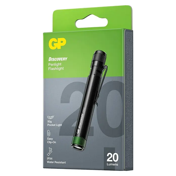 GP Taschenlampe CP21 - 20 lm, IPX4 - Produktbild einer GP Discovery CP21 Stiftlampe mit 20 Lumen, kompakt und ideal für unterwegs.