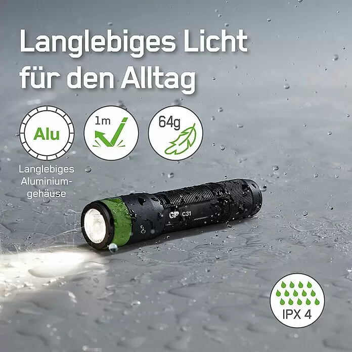 GP Taschenlampe C31X - 100 lm, IPX4 - Informationsansicht