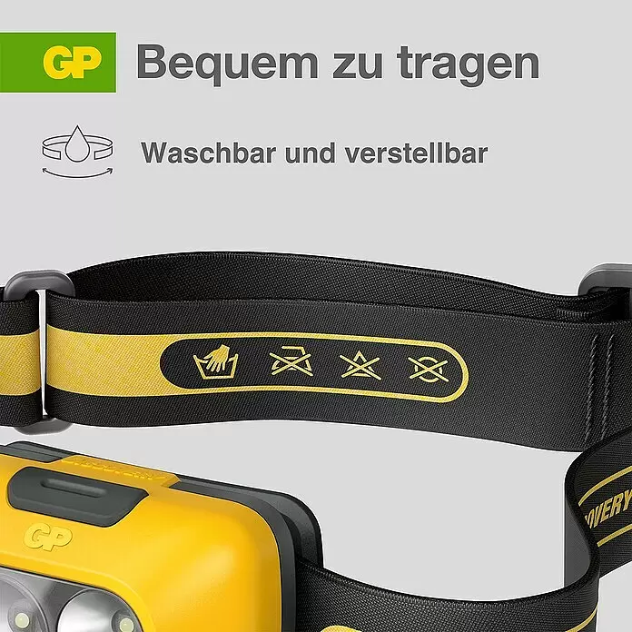 GP Stirnlampe CH42 - 59 x 45,6 x 33,5 mm, 40 lm - 110 lm, IPX4 - Informationsansicht