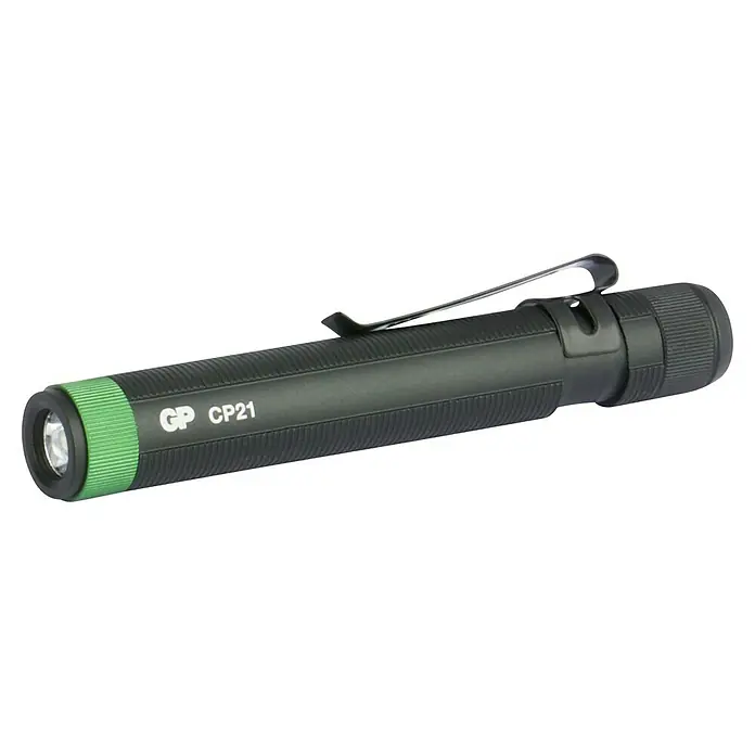 GP Taschenlampe CP21 - 20 lm, IPX4 - Nahaufnahme einer GP CP21 Taschenlampe, die Robustheit und Funktionalität für den täglichen Gebrauch vereint, ideal für alle Ihre Beleuchtungsanforderungen.