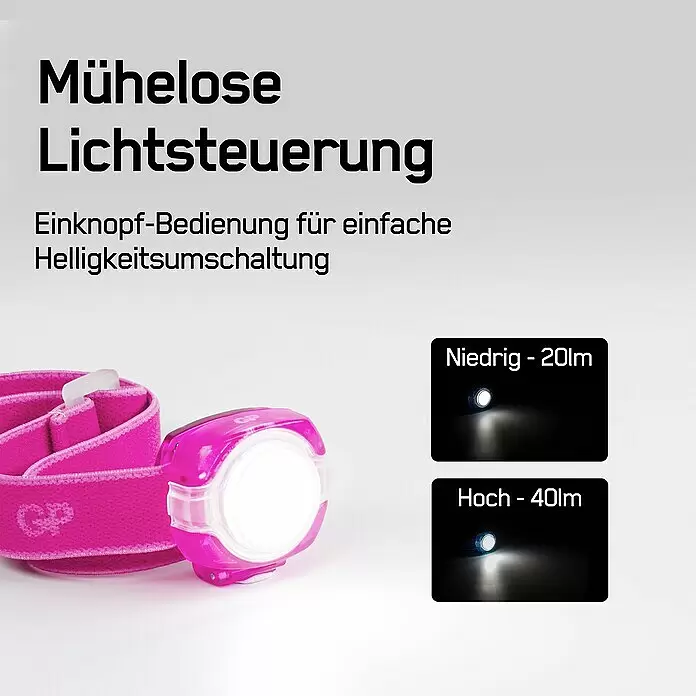 GP Stirnlampe CH31 - 40 lm, Lila - Informationsansicht