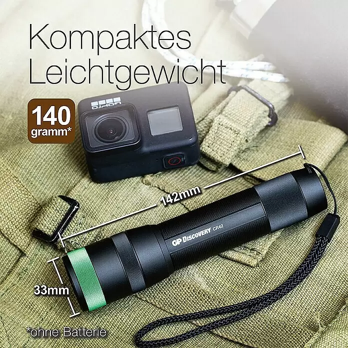 GP Taschenlampe CR42 - 40 lm - 1.000 lm, IPX7 - Informationsansicht