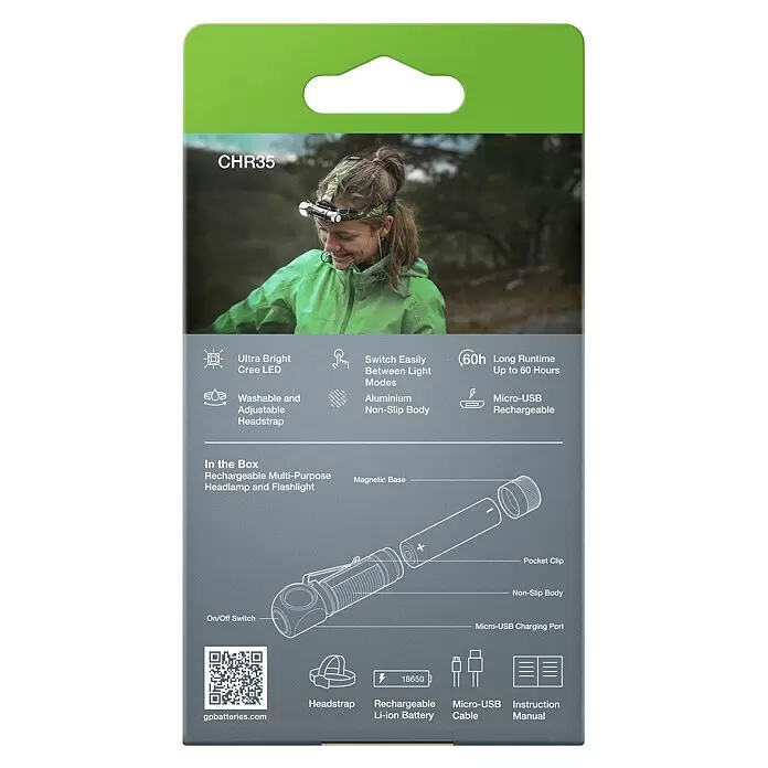 GP Stirnlampe /Taschenlampe CH35 - 15 lm - 600 lm, IPX4 - Rückansicht