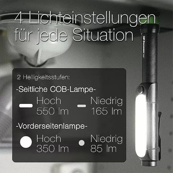 GP Taschenlampe C34 - 85 lm - 550 lm, IPX4 - Informationsansicht
