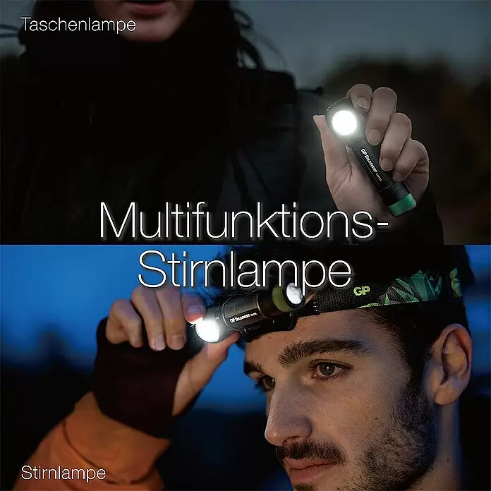 GP Stirnlampe /Taschenlampe CH35 - 15 lm - 600 lm, IPX4 - Informationsansicht