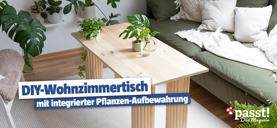 DIY Wohnzimmer-Tisch mit integrierter Pflanzen-Aufbewahrung