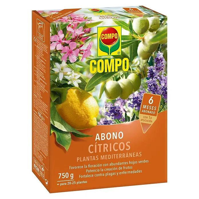 Compo Abono Cítricos - 750 g - Fertilizante cítrico COMPO para plantas mediterráneas, paquete de 750 g. Favorece la floración, el crecimiento y fortalece contra plagas.