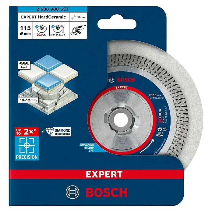 Bosch Diamant-Trennscheibe Expert for HardCeramic - Durchmesser Scheibe: 115 mm, Höhe Segment: 10 mm, 1 Stk. - Bosch Expert HardCeramic Trennscheibe mit X-LOCK-System, 115 mm Durchmesser, ideal zum Schneiden von harten Keramikfliesen.