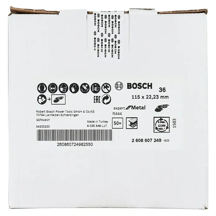 Bosch Fiberscheiben R444 Expert for Metal - Durchmesser Scheibe: 115 mm, Körnung: 36, 1 Stk. - Bosch Expert Metal Trennscheibe mit den Maßen 115 x 22,23 mm, 50 Stück in der Packung für professionelles Schneiden von Metall.