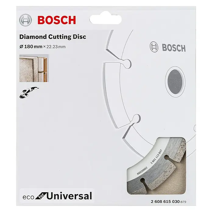Bosch Diamant-Trennscheibe Eco for Universal - Durchmesser Scheibe: 180 mm - Bild einer Bosch Diamanttrennscheibe Eco für Universalanwendungen, 180 mm Durchmesser, ideal für diverse Baumaterialien.
