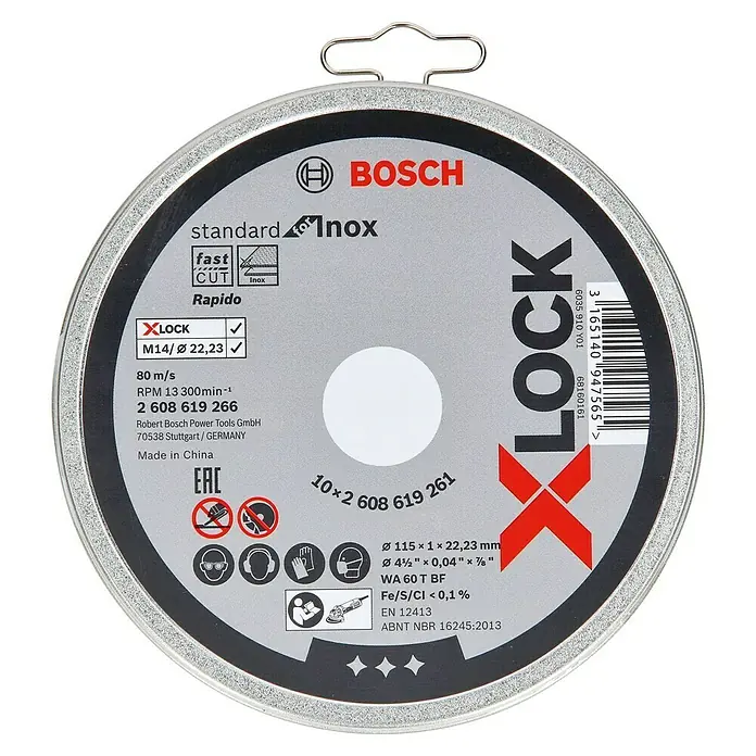 Bosch Professional X-Lock Disco de corte Standard for Inox - Ø x Es: 115 x 1 mm, Orificio: 22,23 mm, 10 ud. - Disco de corte Bosch X-LOCK Standard Inox, ideal para corte rápido de acero inoxidable con montaje X-LOCK para cambios rápidos de herramienta.