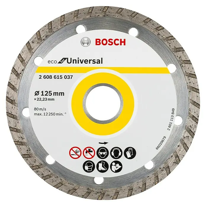 Bosch Diamant-Trennscheibe Eco for Universal Turbo - Durchmesser Scheibe: 125 mm, Höhe Segment: 7 mm, 1 Stk. - BOSCH Eco Universal Diamanttrennscheibe mit 125 mm Durchmesser für präzise Schnitte in verschiedene Materialien.