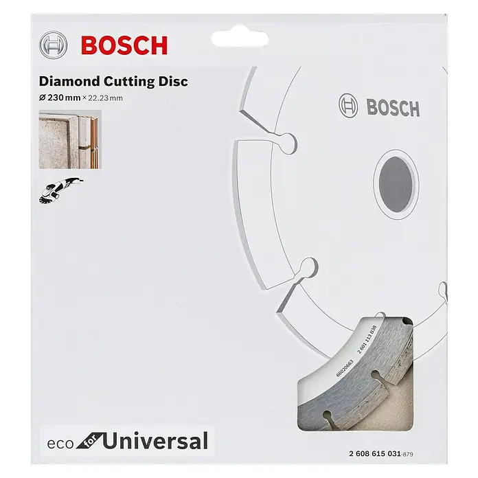 Bosch Diamant-Trennscheibe Eco for Universal - Durchmesser Scheibe: 230 mm - Eine Bosch Diamanttrennscheibe "eco for Universal" mit einem Durchmesser von 230 mm zum Schneiden von verschiedenen Materialien.