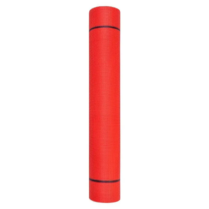 Probau WDVS-Armierungsgewebe - 50 m² - Nahaufnahme einer Rolle rotes Putzgewebe, ideal für Bauprojekte, mit einem subtilen Rastermuster und schwarzen Markierungen.