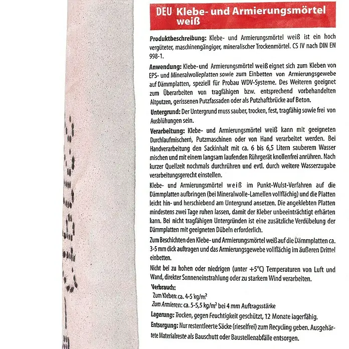 Probau WDVS-Armierungsmörtel - Weiß, 25 kg - Produktbild von DEU Klebe- und Armierungsmörtel weiß, einem hochwertigen, mineralischen Trockenmörtel für verschiedene Anwendungen im Bauwesen.