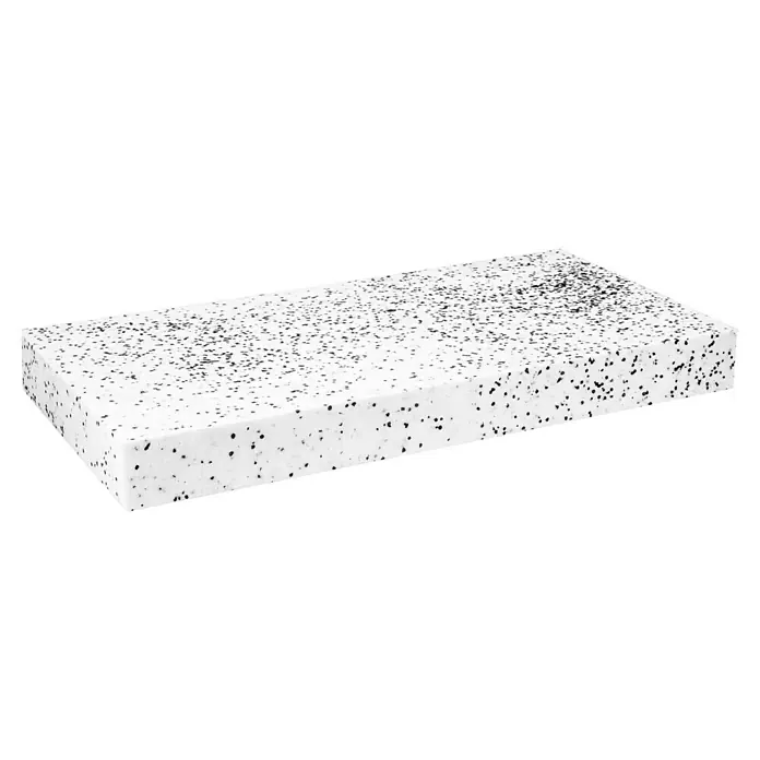Dämmplatte WI/DI 040 - Stärke: 120 mm, Expandiertes Polystyrol (EPS), Wärmeleitfähigkeit: 0,039 W/(mK) - Nahaufnahme eines rechteckigen Blocks aus weißem, gesprenkeltem Verbundwerkstoff, ideal für Arbeitsplatten oder Möbel.