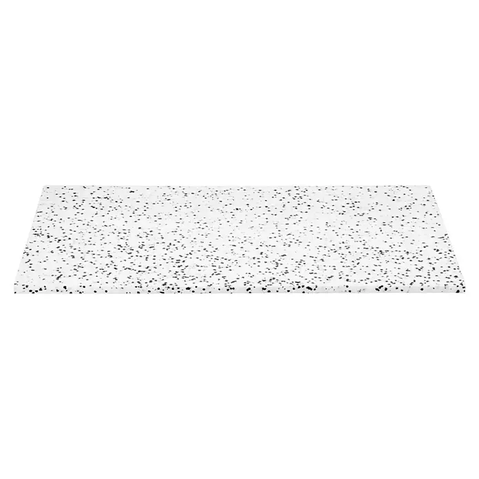 Mehrzweckdämmplatte DEO/WAB 040 - Stärke: 15 mm, Expandiertes Polystyrol (EPS), Wärmeleitstufe: 040 - Das Bild zeigt eine Quarz Arbeitsplatte mit schwarzen Sprenkeln auf einem weißen Hintergrund. Sie wirkt robust und elegant.