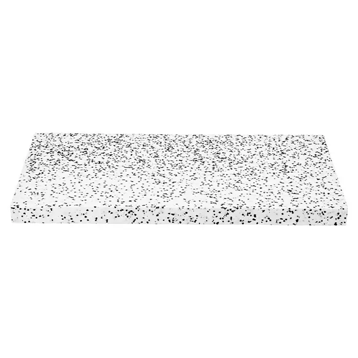 Mehrzweckdämmplatte DEO/WAB 040 - Stärke: 60 mm, Expandiertes Polystyrol (EPS), Wärmeleitstufe: 040 - Eine Nahaufnahme eines weißen Akustikschaumstoffs mit schwarzen Punkten, der Schall dämpft und die Akustik verbessert.