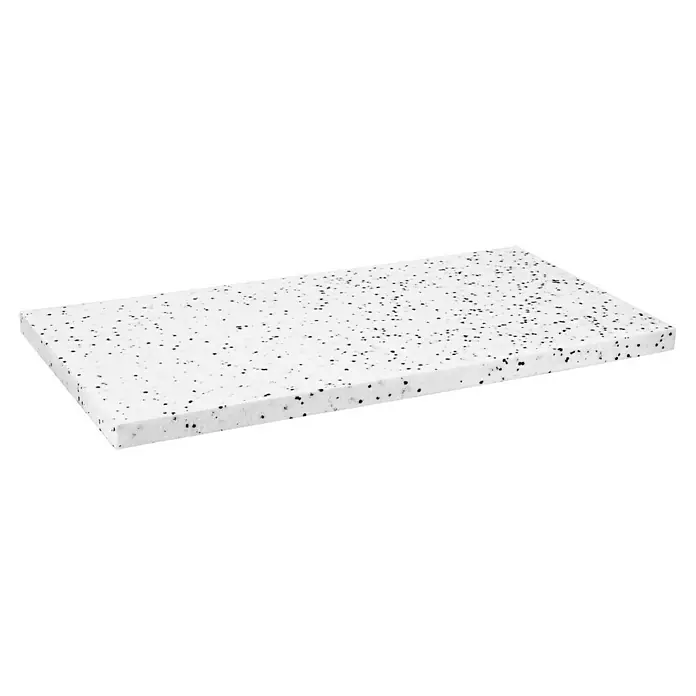 Mehrzweckdämmplatte DEO/WAB 040 - Stärke: 40 mm, Expandiertes Polystyrol (EPS), Wärmeleitstufe: 040 - Das Bild zeigt eine weiße Arbeitsplatte mit schwarzen Sprenkeln. Die Platte hat eine glatte Oberfläche und abgerundete Kanten.