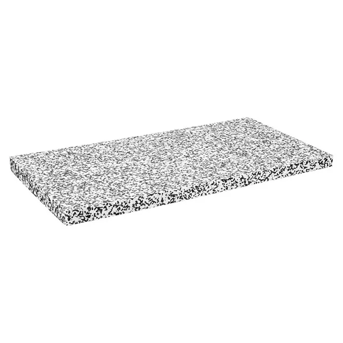 Bachl Mehrzweckdämmplatte DEO/WAB 035 - Stärke: 60 mm, Expandiertes Polystyrol (EPS), Wärmeleitstufe: 035 - Nahaufnahme einer rechteckigen Quarzkomposit-Arbeitsplatte mit gesprenkelter Oberfläche in Schwarzweiß.