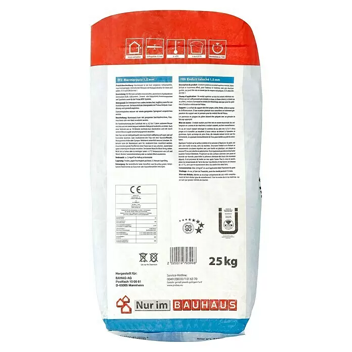 Probau Marmorputz Premium - 25 kg, Körnung: 1,5 mm, Weiß - Rückansicht