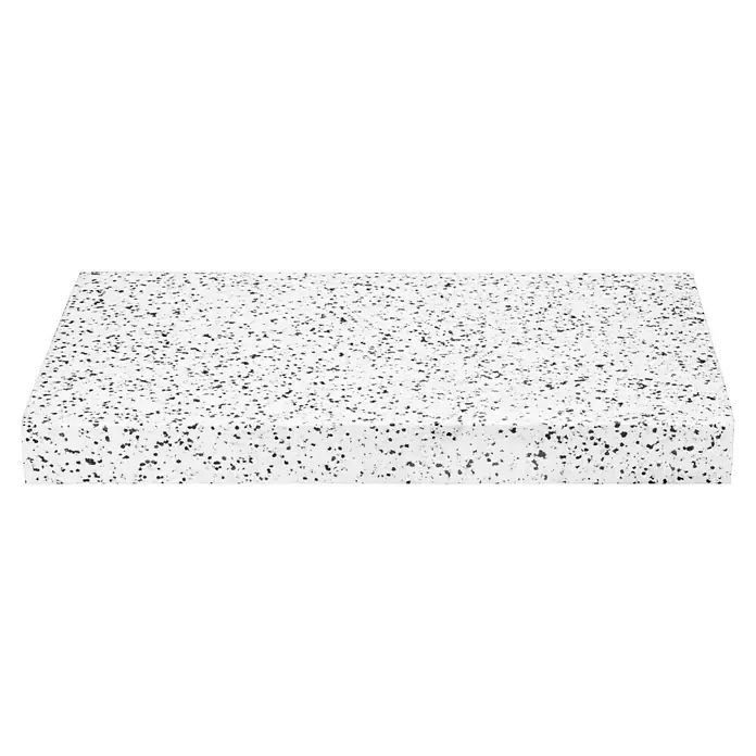 Mehrzweckdämmplatte DEO/WAB 040Stärke: 100 mm, Expandiertes Polystyrol (EPS), Wärmeleitstufe: 040 - Nahaufnahme einer weißen Arbeitsplatte mit schwarzen Sprenkeln, die eine robuste und stilvolle Oberfläche für jede Küche bietet.