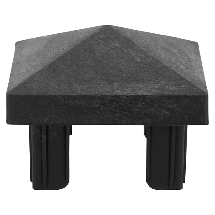Pfostenkappe - B x H: 73,5 x 73,5 mm, Anthrazit, Kunststoff - Nahaufnahme einer schwarzen Pfostenkappe mit pyramidenförmiger Spitze und zwei Stiften.
