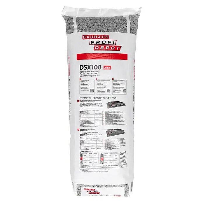 Profi Depot Wärmedämmschüttung DSX 100 - 100 l, Körnung: 2 mm - 4 mm - Eine Packung Bauhaus Profi Depot DSX100 2 in 1 Wärmedämm-Schüttung, eine vielseitige Option für die Wärmeisolierung.