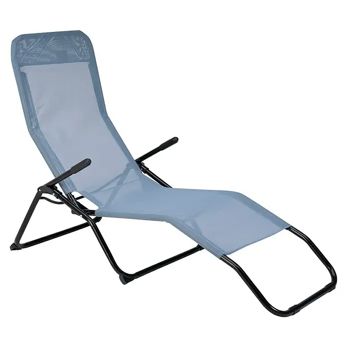 Gartenliege - Metall, Ombre Blue - Ein stilvoller blauer Liegestuhl mit schwarzem Rahmen, ideal zum Entspannen im Garten oder am Pool. Bequeme und tragbare Outdoor-Entspannung.