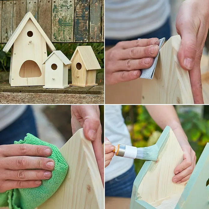 swingcolor Farblasur Universal-Gartenfarbe - 750 ml, Kirschblütenrosa, Seidenmatt - DIY Vogelhäuschen-Set: Unbehandelte Holzhäuschen zum Selbstgestalten, Schleifen, Reinigen und Bemalen für den Garten.