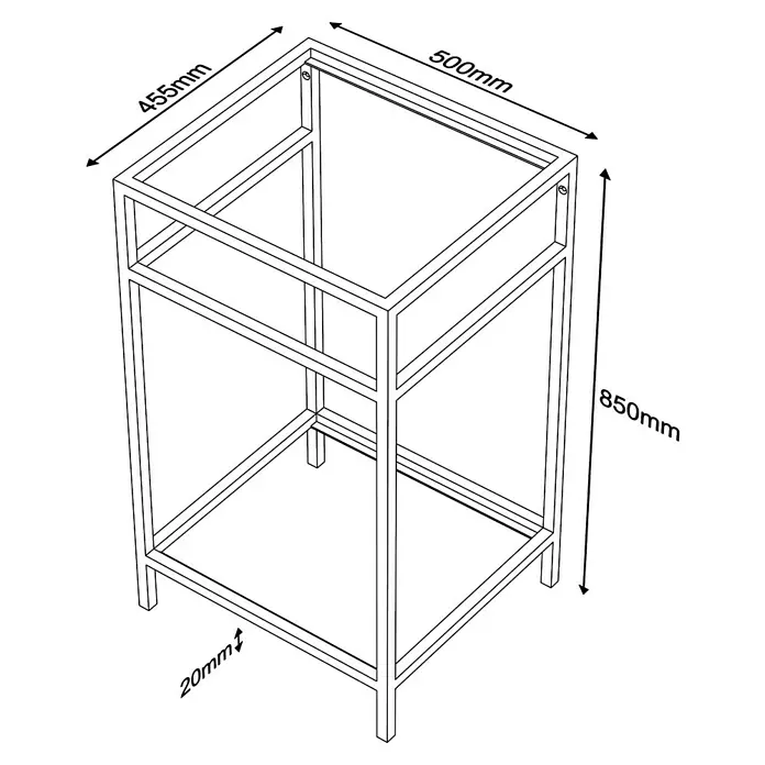Estructura de metal - L x An x Al: 45,5 x 50 x 85 cm, Negro - Imagen del producto de una moderna estructura metálica para mesa con dimensiones precisas, ideal para la construcción de muebles o como elemento de diseño.
