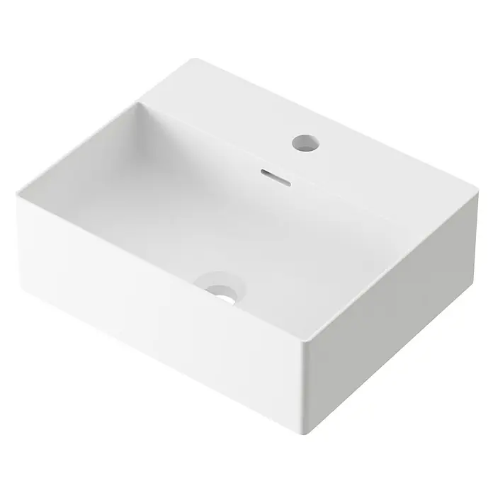 Lavabo Square - 36 x 45 cm, Orificios para grifo: Medio, Con desbordamiento, Blanco mate - Lavabo moderno rectangular blanco con orificio para grifo y rebosadero para un diseño de baño elegante.