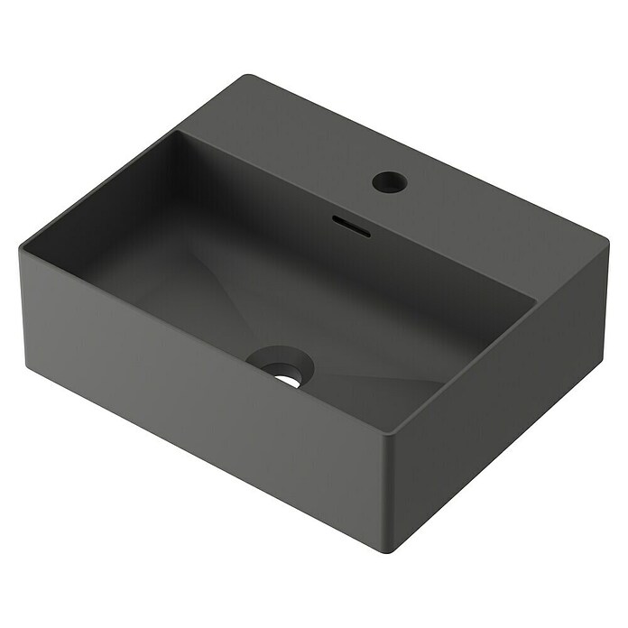 Lavabo Square (36 x 45 cm, Orificios para grifo: Medio, Con desbordamiento, Antracita) | BAUHAUS