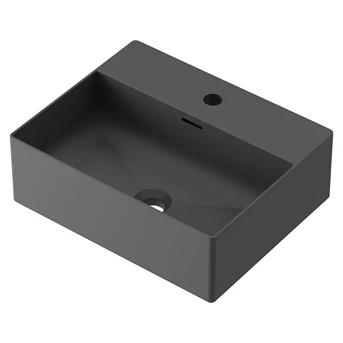 Lavabo Square - 36 x 45 cm, Orificios para grifo: Medio, Con desbordamiento, Antracita - Lavabo moderno gris con forma rectangular y orificio de drenaje. Diseño elegante para cualquier baño.