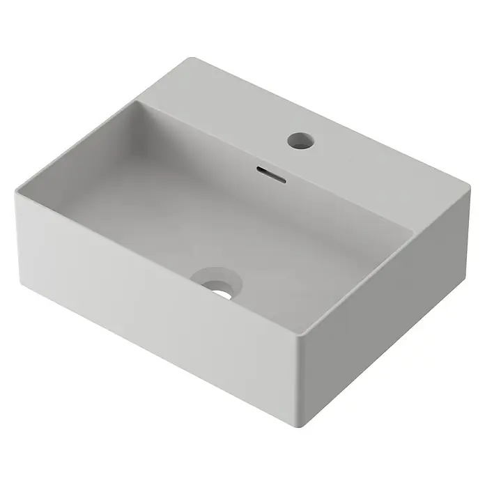Lavabo Square - 36 x 45 cm, Orificios para grifo: Medio, Con desbordamiento, Gris - Lavabo sobre encimera moderno blanco, ideal para baños con estilo. El lavabo presenta un diseño limpio y minimalista.