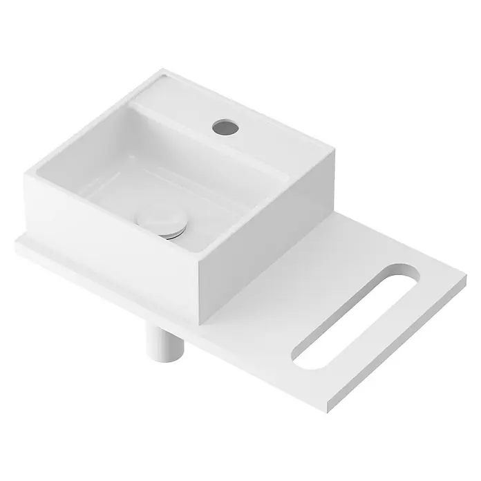 Lavabo pequeño con encimera y sifón Libera Space - An x L: 45 x 30 cm, Blanco - Elegante lavabo de forma rectangular con espacio de almacenamiento integrado. Su diseño minimalista aporta un toque moderno a cualquier baño.
