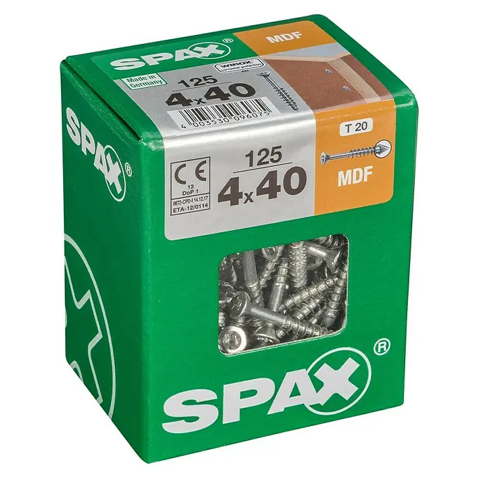 Spax MDF-Schraube T-STAR plus - 4 x 40 mm, WIROX Oberfläche, 125 Stk., Teilgewinde - Eine Packung Spax MDF Schrauben 4x40 mm, 125 Stück, mit WIROX Korrosionsschutz, Made in Germany, ideal für Holzwerkstoffe.