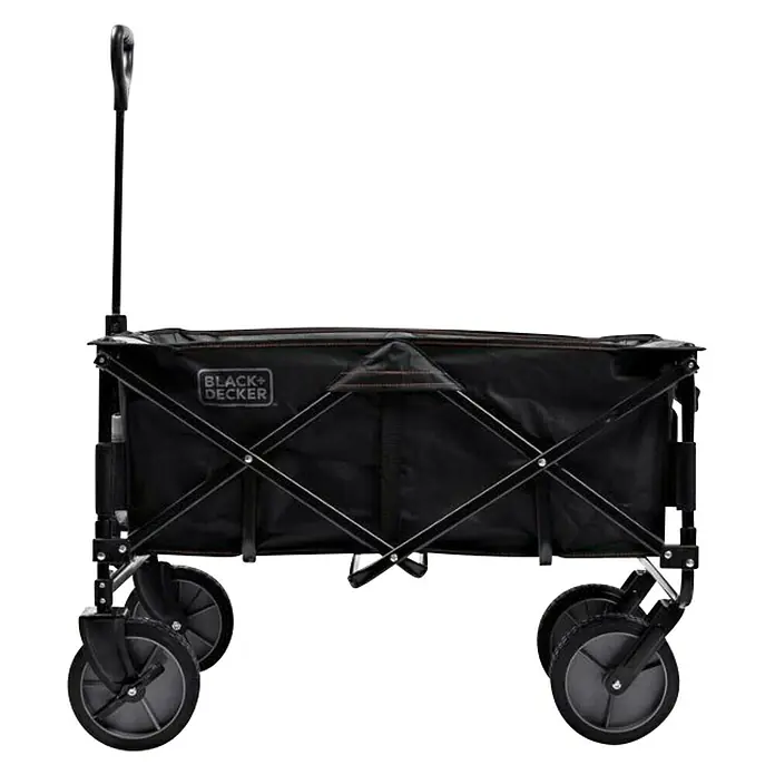Black+Decker Carretilla de transporte BDCWBK01-XJ - L x An x Al: 79 x 54 x 56 cm, Capacidad de carga: 80 kg, Poliéster - Un carro plegable negro Black+Decker con asa y ruedas. Perfecto para transportar objetos en el jardín o en el camping.