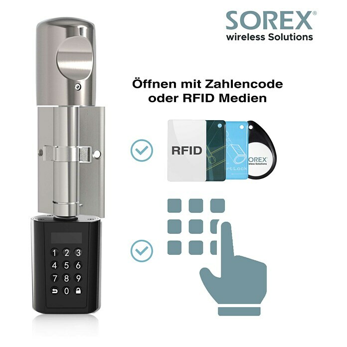 Sorex Elektronisches Türschloss (Zahlencode, Länge bei Profilzylinder: Einstellbar 40 - 60/30 - 65 mm)