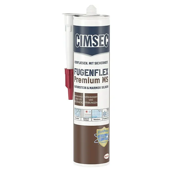 Cimsec Naturstein- & Marmorsilikon Fugenflex Premium MS - Jura Beige, 310 ml, MEKO-freie Basis - Kartusche Fugenflex Premium MS Naturstein- & Marmor-Silikon von Cimsec für die sichere Verfugung von Fliesen im Innen- und Außenbereich.