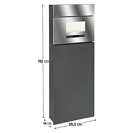 Portaferm Standbriefkasten Maximus - L x B x H: 14 x 39,5 x 115 cm,  Anthrazit, Edelstahl, Hausnummernfeld online kaufen bei BAUHAUS
